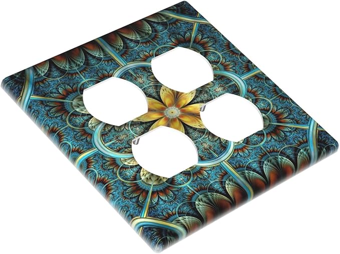 Decorative Light Switch Cover Plate Boho Fractal Mandala Bohemia 2 Gang Socket Covers Double Duplex Wallplates Switch Plates and Outlet Covers for Bedroom Home Decor