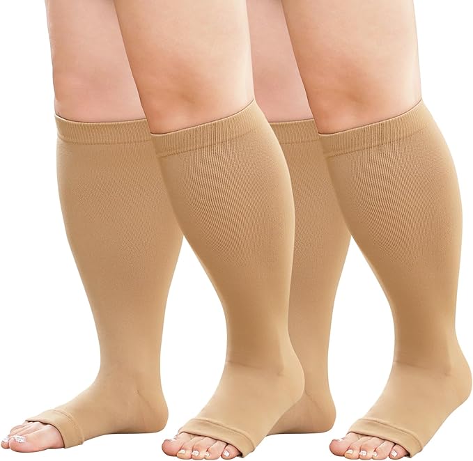 Plus Size Compression Socks: Wide Calf Toeless Stockings for Men Women - Open Toe 20-30 mmHg Compression Hose Support for Travel Nurses