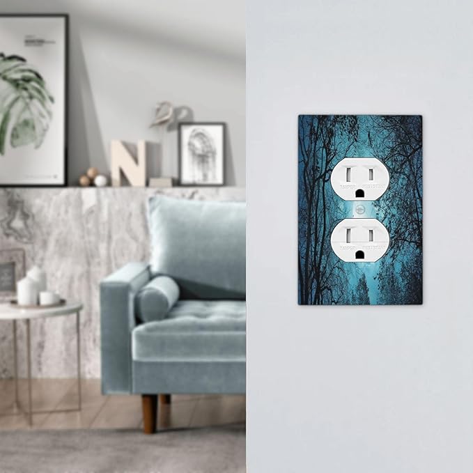 Outlet Covers Teal Full Moon Forest 1 Gang Duplex Light Switch Cover Plate Turquoise Decorative Wall Plates Electrical Switchplate Receptacle Cover for Bathroom Bedroom Decor