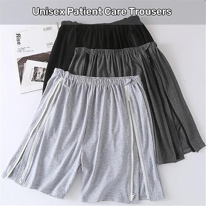 Bedridden Patient Clothing,Full Open Patients Care Trousers,Unisex Fracture Pants,Disability Clothes with Zippers,Suit for Fracture,Disable,Elderly(Light Grey,XL)