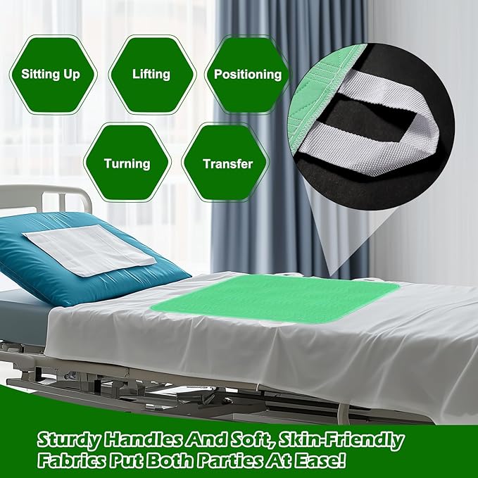 Positioning Bed Pad with Handles - Quick Drying Bed Pads with 8 Reinforced Handles, Washable Waterproof Reusable Pads for Elderly, Bedridden, Turning, Lifting, Transferring 34" × 36"