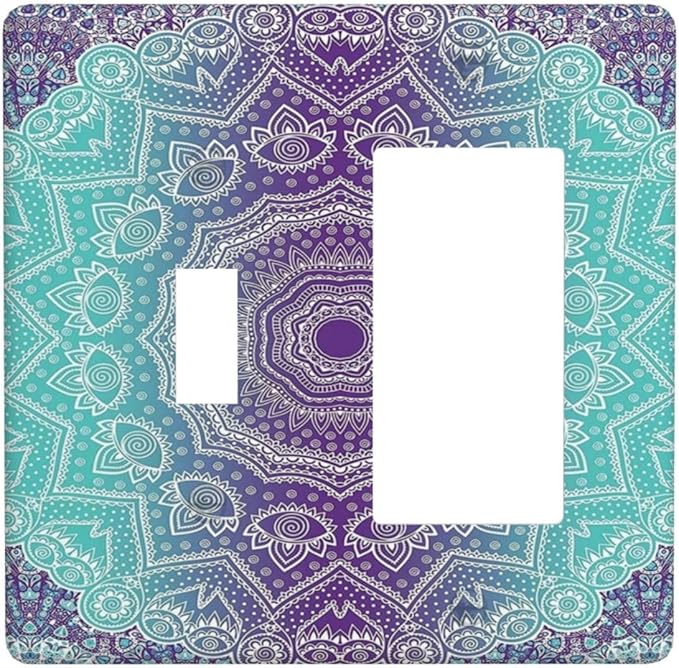 Ombre Modern Mandala Floral Geometric 2 Gang Light Switch Covers Single Toggle Rocker Combination Wall Plate Cover Electrical Faceplate Decorative Switchplate for Livingroom Bedroom Bathroom Decor