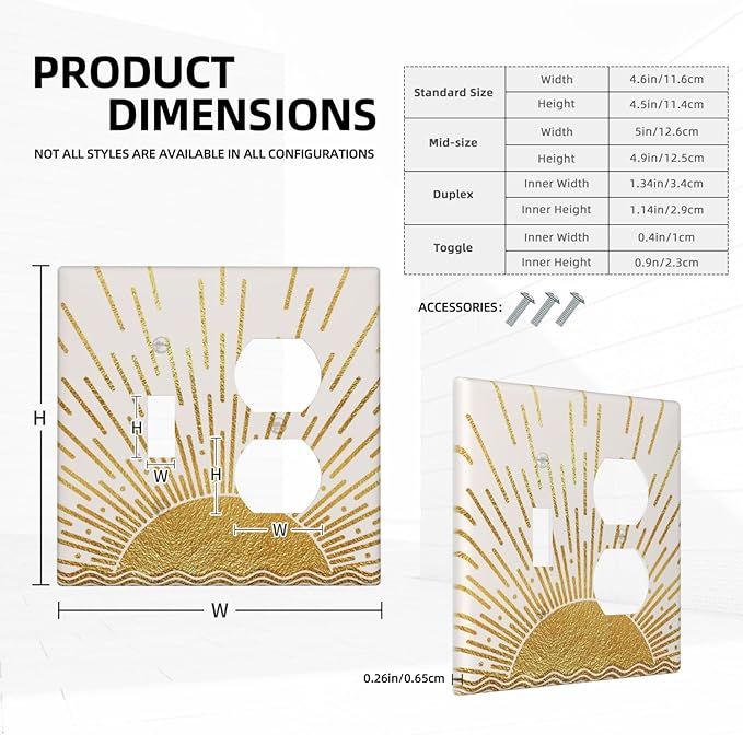 Mid Century Boho Golden Sun Sunrise Sunset Wallplates 1 Toggle 1 Duplex Switch Plate Electrical GFCI Faceplate Decorative Light Switch Covers for Bed Room Living Room Decor