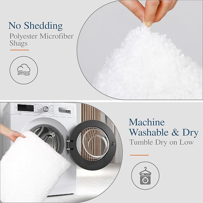 Walensee Non Slip Bath Mat - Soft Microfiber Shaggy Bath Mat (16 x 24, White) Machine Washable and Water Absorbent Thick Plush Shower Rug