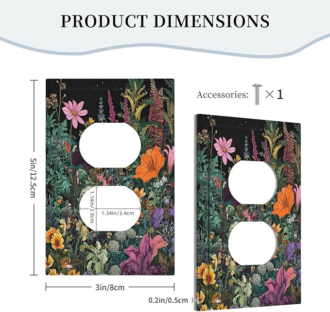 Outlet Covers Colorful Floral Dark Sky Wildflower Plants Decorative 1 Gang Duplex Light Switch Cover Plate Receptacle Wall Plate Electrical Switch Plate Covers for Bathroom Decor