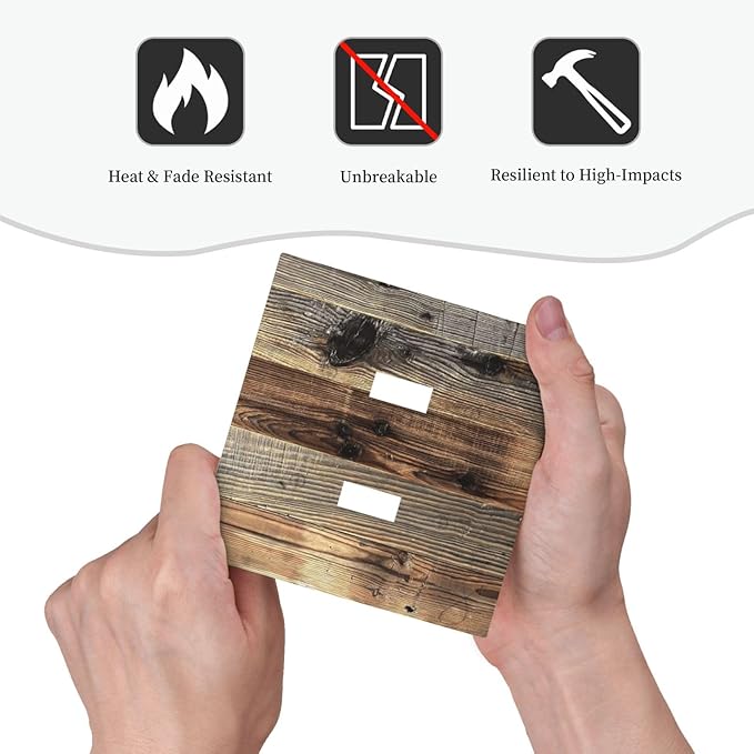 Barn Brown Wood Rustic Weathered Wood Print Decorative Switch Plates 2 Gang Double Toggle Outlet Light Switch Cover Wall Plate Electrical Faceplate for Farmhouse Home Decor