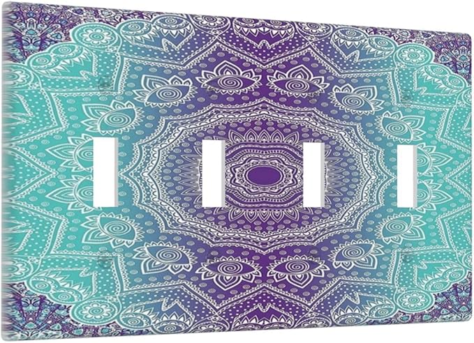 Light Switch Cover Ombre Modern Mandala Floral Geometric 4 Gang Switch Plate Quad Toggle Wall Plates Decorative Switchplate Electrical Outlet Cover Plates for Bathroom Bedroom Decor