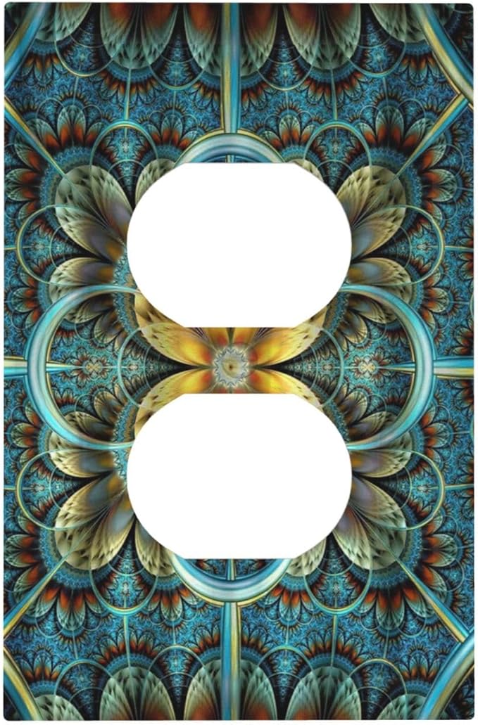 Outlet Covers Boho Fractal Mandala 1 Gang Duplex Light Switch Cover Plate Bohemia Decorative Wall Plates Electrical Switchplate Receptacle Cover for Bathroom Bedroom Decor