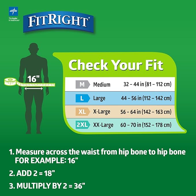 FitRight Adult Diapers, Extra+ Heavy Absorbency, L (Waist Size 44in-56in), 80 Count, OptiFit Incontinence Briefs for Men and Women, Disposable, Moisture-Wicking, Leak Protection.