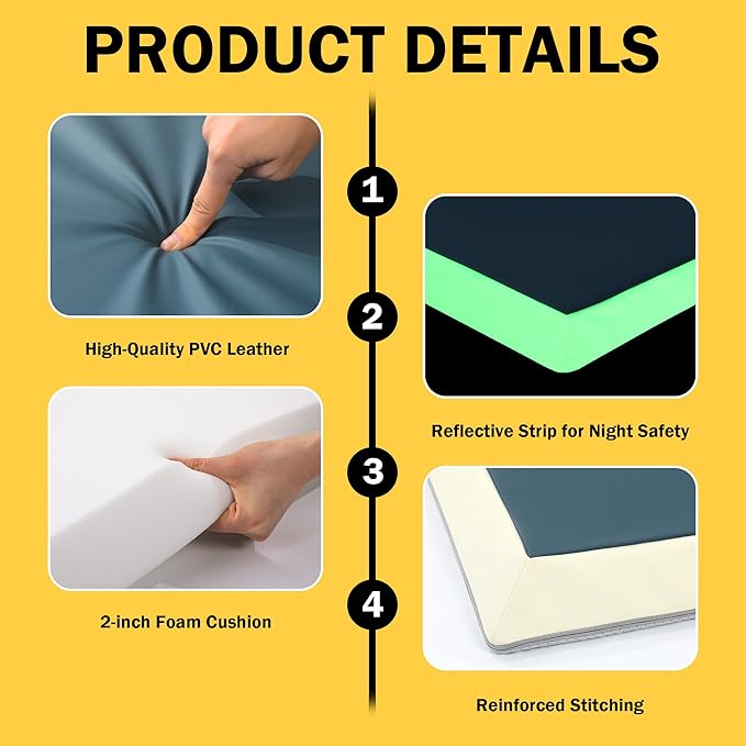 MABOZOO Fall Mat for Elderly with Glow-in-The-Dark Strips, 66"x24"x2" PU Leather Fall Mattress with Beveled Edge, Bi-Fold Bedside Safety Protection Mat for Patients, Seniors, Caregivers