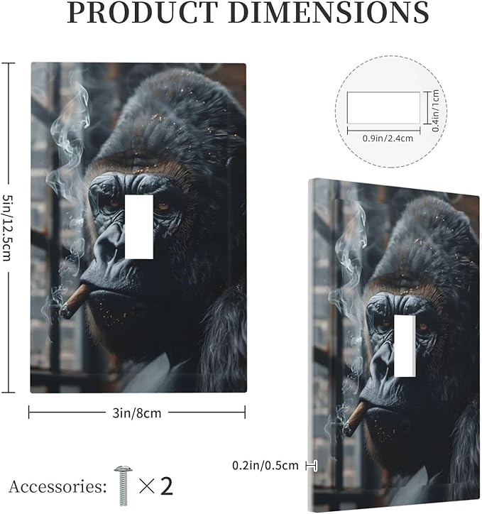 Funny Animal Smoking Black Orangutan Decorative Light Switch Cover 1 Gang Single Toggle Device Electrical Faceplate Switchplates Decorator Outlet Wall Plate for Farmhouse Home Office Decor