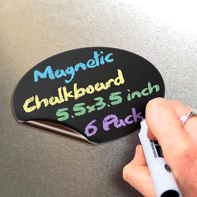 iSYFIX Magnetic Chalkboard Notes - 5.5 x 5.5 inch, 6 Pack, Oval - Decorative Magnet Blackboard for Fridge, Kitchen Organizer, Decor, Office, Grocery Lists, Metallic Boxes, Storage and More