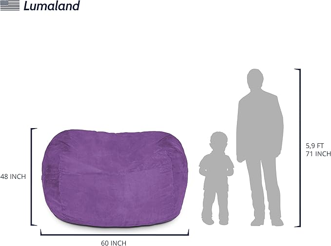 Lumaland Luxurious 5ft Large Bean Bag Chair with Microsuede Cover - Ultra Soft, Foam Filling, Washable Bean Bag Sofa for Kids, Teenagers, Adults - Sack Chair for Dorm, Family Room - Purple