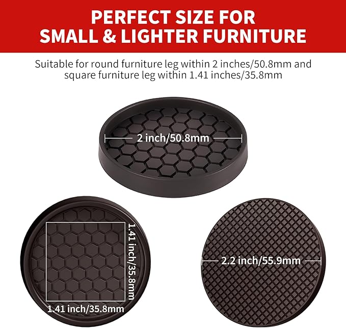 Ezprotekt Non Slip Furniture Pads, 12 Pcs 2" Anti Slip Rubber Caster Cups, Anti Skid Furniture Coasters for Hardwood Floors, No Slide Furniture Gripper, Furniture Stoppers to Prevent Sliding (Brown)