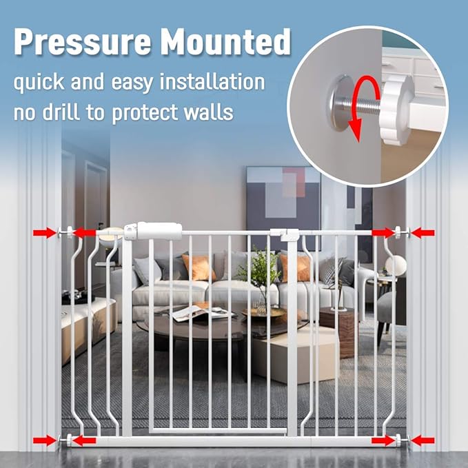 ALLAIBB Narrow Walk Through Baby Gate Auto Close Tension White Metal Child Pet Safety Gates with Pressure Mount for Stairs,Doorways and Baniste(29.13-33.86"/74-86cm)