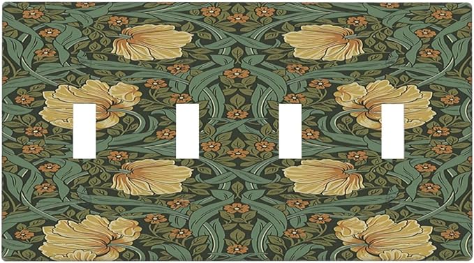 Light Switch Covers William Morris Floral Vintage Flowers Pattern Quad Toggle Electrical Faceplate 4 Gang Wall Plate Decorative Switch Plates for Bedroom living Room Decor