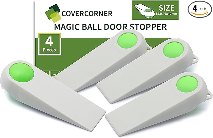 Door Stoppers for Bottom of Door, Rubber Door Stopper Wedges, Door Holders for All Types of Surfaces, 4 Pack Magic Ball Door Stops, 5 inch, Beige and Green