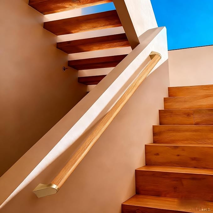 11 FT Modern Aluminum Handrail Set - ADA Compliant Indoor & Outdoor Stair Railing. 1.4" Diameter Grab Bar. Wall-Mounted with 90°Wall Return End. Ideal for Safe Grip，Rust Free(Cherry Wood Grain, 11FT)