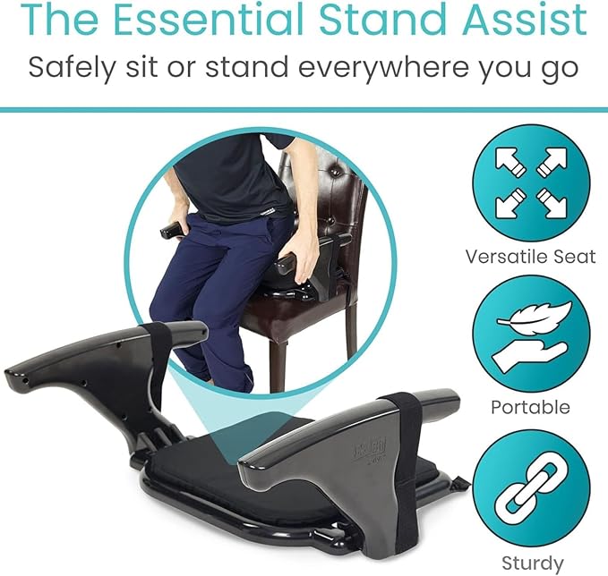 Vive Seat Lifter Chair Assist for Elderly & Adults - Patented Portable Sit to Stand Lift Device for Seniors - Stand Assist Aid & Support - Cushioned Transfer & Mobility Aid - Supports 250 pounds