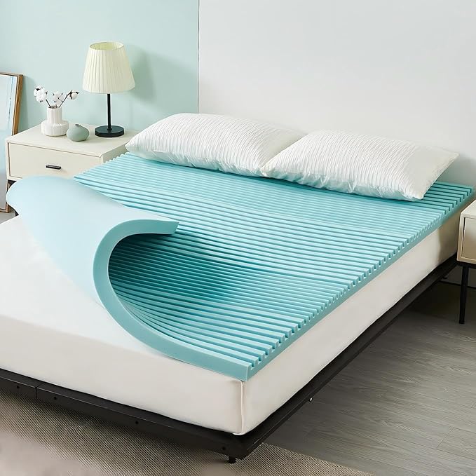 2 Inch Cooling Gel Memory Foam Mattress Topper King Size, 5-Zone Back Pain Relief Bed Topper, Orthopedic Pressure Relief Mattress Pad, Wave and Cube Ventilated Design, CertiPUR-US Certified