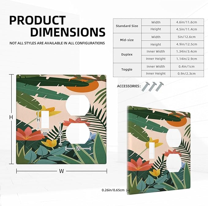Wallplates Boho Tropical Plant Floral Pattern 1 Toggle 1 Duplex Switch Plate Electrical GFCI Faceplate Decorative Light Switch Covers for Bedroom Cabin Decor