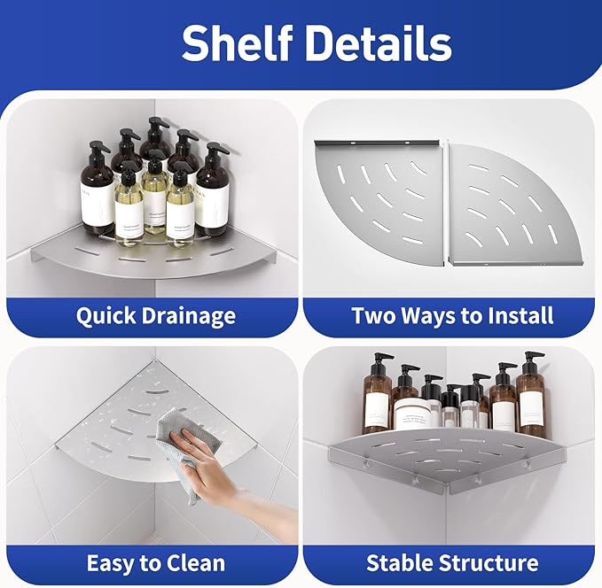 Corner Shower Shelves Load Capacity 40 Lbs 304 Stainless Steel Shelf for Shower Will Not Rust 8in Shower Corner Shelf Brushed Nickel Drilling Installation