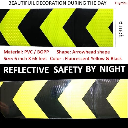 Reflective Tape Outdoor Waterproof 6 inch X 66 feet, High Visibility Hazard Conspicuity Warning Safety Industrial Marking Tape