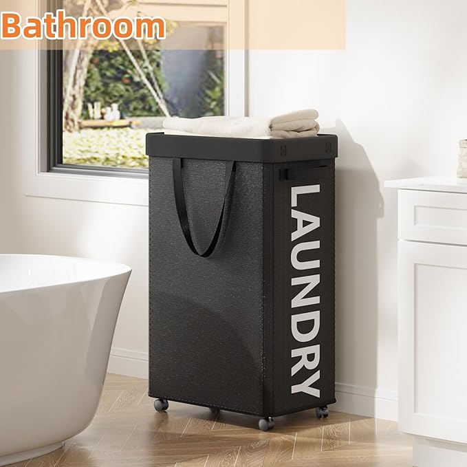 90L Rolling Laundry Basket with Wheels, 29 IN Hamper with Wheels and Removable Mesh Bag, Black Laundry Baskets on Wheels for Bedroom, Dorm, Clothes Hamper Organizer