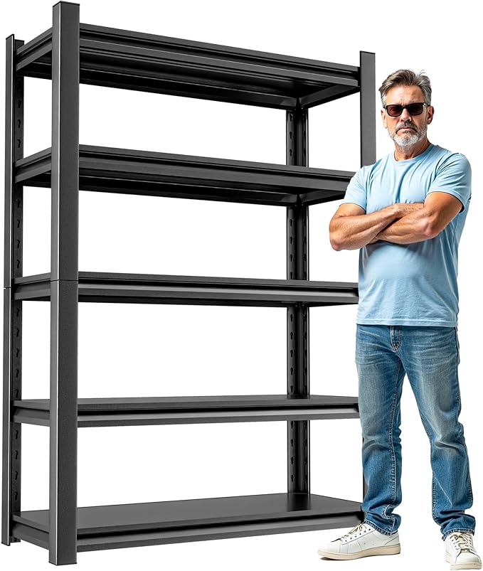 5 Shelf Heavy Duty Garage Shelving – Durable Metal Storage Shelf Organizer for Garage, Workshop, or Utility Rooms, Heavy Duty Shelving Rack for Maximum Strength 24" D x48 W x72 H