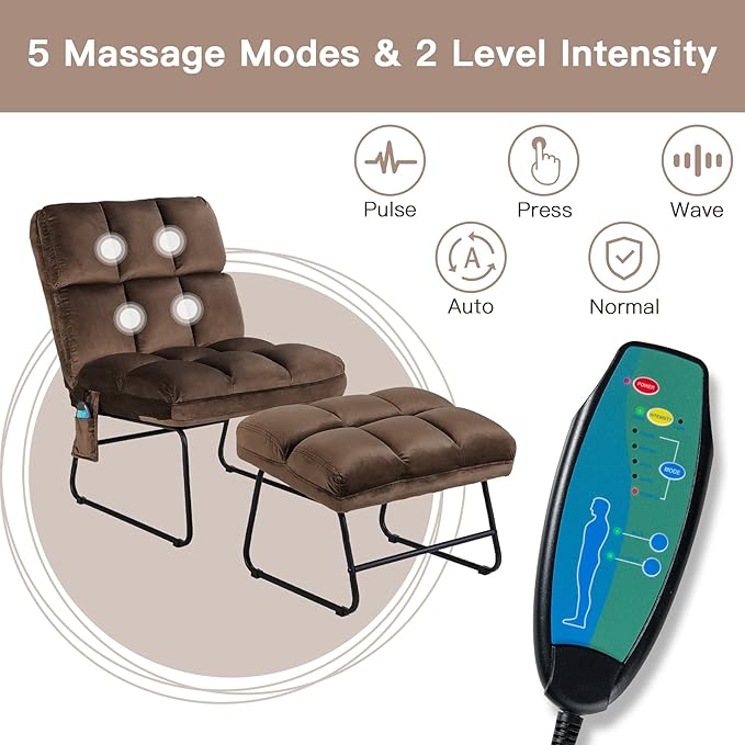 Giantex Massage Chair with Ottoman, 5 Vibration Modes & 4 Massage Motors, Tapping for Back & Lumbar, Velvet Sofa with Remote Control, Side Pocket, Electric Massage Couch for Living Room Bedroom Balcon