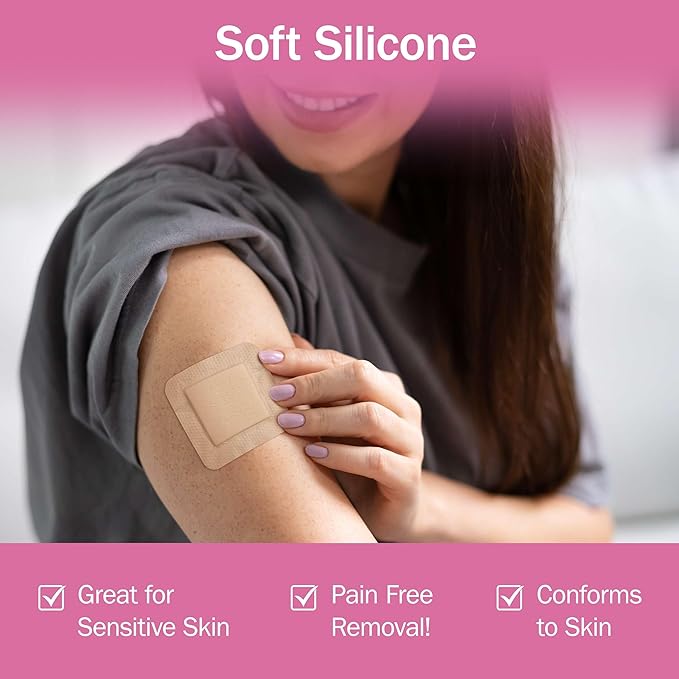 Bordered Silicone Foam Bandages - 10 6x6 Sterile Silicone Foam Dressings for Wound Care, & Dressings - Absorbent Bed Sore Protectors - Good for Sensitive Skin
