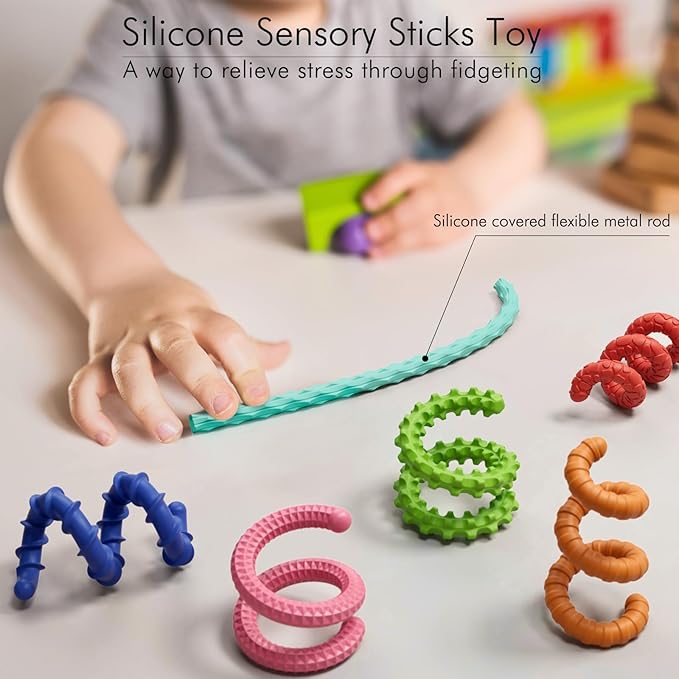 Sensory Fidget Toys for Kids Adults,6PCS Flexible Fidget Sticks for Stress Anxiety Autistic ADHD, Calm Down Travel Airplane Classroom Students Prizes Toys, Stocking Stuffers for Teens Boys Girls