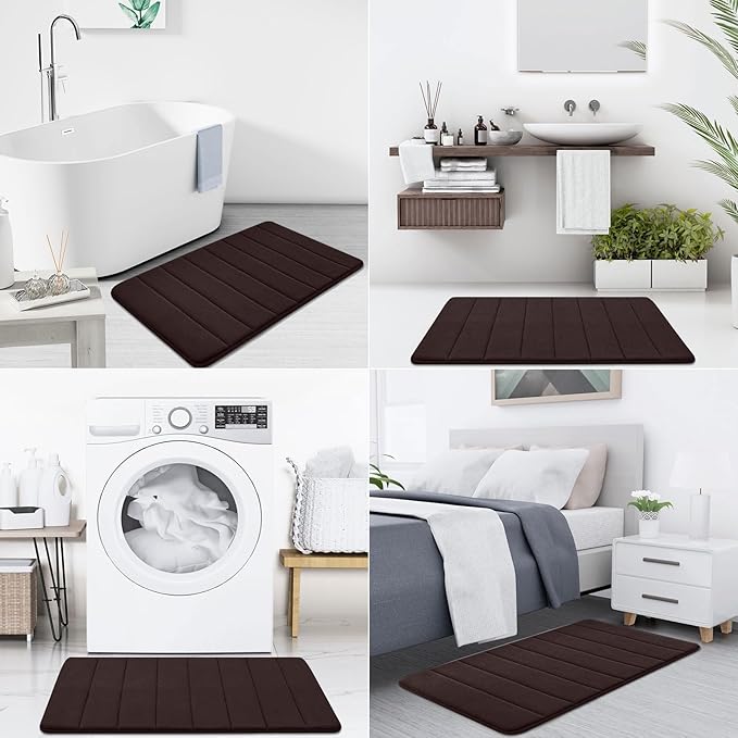 Buganda Memory Foam Bath Mat, 50" x 30", Ultra Soft and Non-Slip Bathroom Rugs, Water Absorbent and Machine Washable Bath Rug Runner for Bathroom, Shower, and Tub, Brown