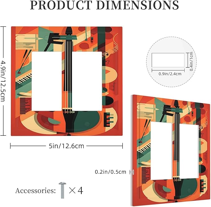 Decorative Outlet Covers Violin Abstract Jazz Colorful Painting 2 Gang Double GFCI Rocker Electrical Wall Panels Light Switch Cover Plate for living Room Office Decor