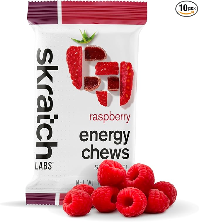 Skratch Labs Energy Chews | Gummies for Running, Cycling, and Sports Performance | Gel Alternative | Raspberry (10 Pack) | Gluten Free, Vegan