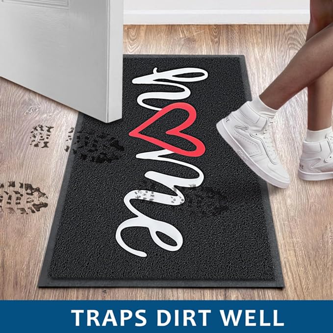 EARTHALL Door Mat Outside Inside Home Doormat, 30"x17.5", Durable Floor Mat Non Slip Mat Ultra Absorb Mud Easy Clean Front Doormat for Garage, Entryway, Patio, High Traffic Areas, Black