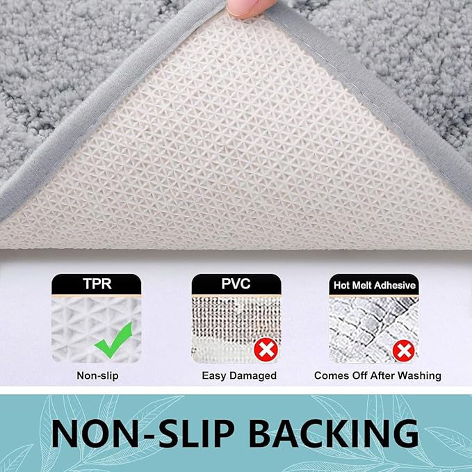 Buganda Bathroom Rugs, 47" x 24", Soft and Absorbent Microfiber Bath Rugs, Non-Slip Shaggy Shower Carpet, Machine Wash Dry Bath Mats for Bathroom Floor, Tub and Shower, Grey