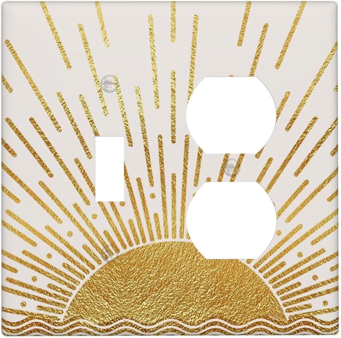 Mid Century Boho Golden Sun Sunrise Sunset Wallplates 1 Toggle 1 Duplex Switch Plate Electrical GFCI Faceplate Decorative Light Switch Covers for Bed Room Living Room Decor