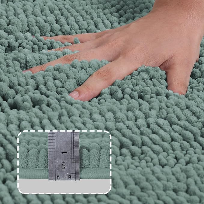 Turquoize Chenille Bathroom Rugs Set Non-Slip Bath Mats for Bathroom Super Absorbent Shaggy Rugs for Tub Shower Toilet Bath Rug Plus U Contour Rug(Oversized: 24" x 36" and 20" x 24" U), Duckegg Blue