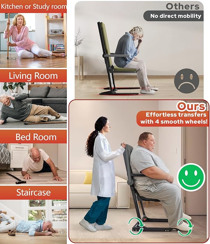Electric Floor Lift Indoor Movable Chair Lift for Elderly Falls, Devices to Lift Elderly Off Floor with 4 Wheels, Lift Chair with Max Capacity 500 Lbs