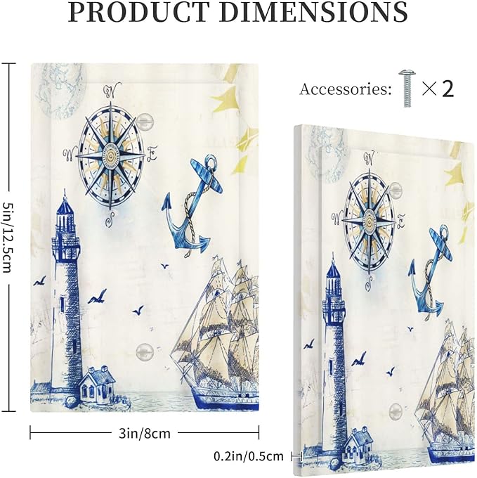 Nautical Sailboat Lighthouse Compass Anchor 1 Gang No Device Light Switch Cover Plate Decorative Single Blank Electrical Wall Plate Rustic Unused Outlets/Switches for Country Bathroom Decor