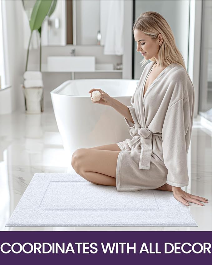 DEXI Bathroom Rugs Set 2 Piece 24x16, Washable Non Slip Bath Mat for Shower Floor, Absorbent Quick Dry Bathmat with Rubber Backing, Ultra Soft Plush Carpet for Tub, White