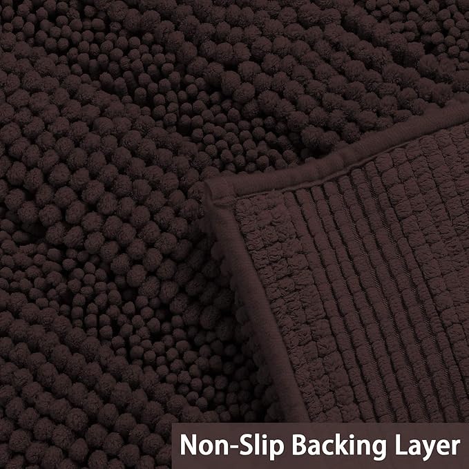 Turquoize Luxury Chenille Bath Rug for Bathroom Rugs Extra Absorbent Bath Mat Non Slip Microfiber Shower Rug for Bathroom Microfiber Shaggy Carpet Rug Size, 17"x 24", Brown