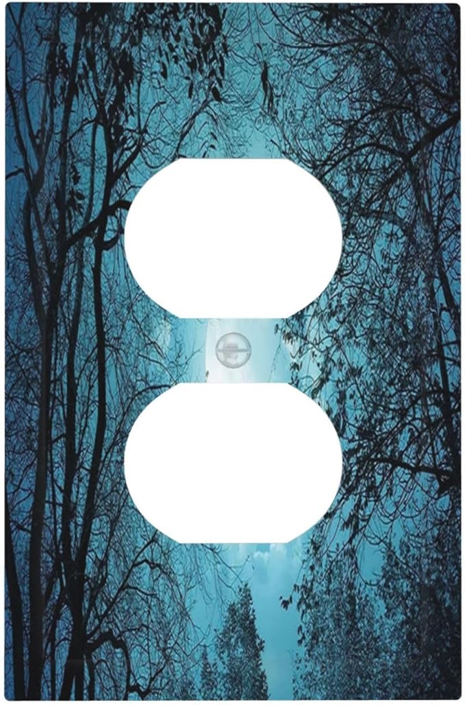 Outlet Covers Teal Full Moon Forest 1 Gang Duplex Light Switch Cover Plate Turquoise Decorative Wall Plates Electrical Switchplate Receptacle Cover for Bathroom Bedroom Decor