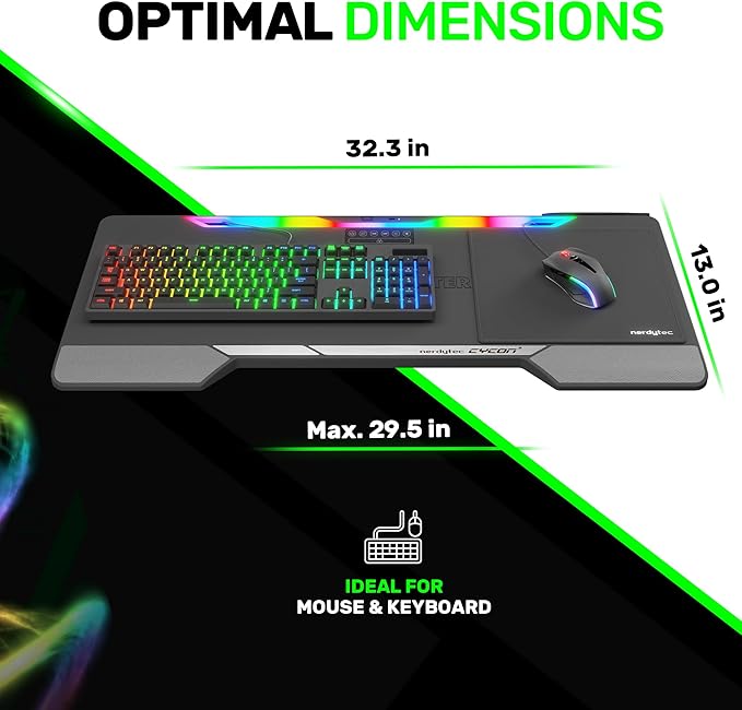 Couchmaster Lapboard³ with HORIZONLIGHT RGB Bar, Ultimate Ergonomic USB-Hub Gaming Lap Board for Couch and Bed, Large, Stable and Compatible with All Keyboards and Mice, Laptops, PCs, PS4/5, Xbox
