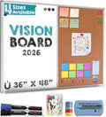 White Board and Cork Board Combo (36x48) Vision Board for 2025 - Half Bulletin Corkboard with Dry Erase Whiteboard Combination for Office or Home, Memo Board