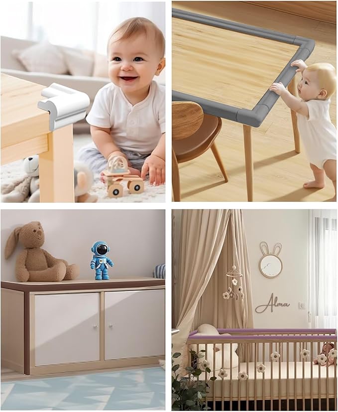 Edge Protector for Baby Proofing, 6.6FT 0.67’’Th L-Shape Air Buffering Soft NBR Rubber Foam Furniture Edge Bumper Guards with 6 Corners, Pre-Taped, Thick Table Bumper Guard for Babies (Coffee)