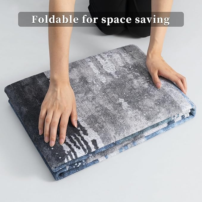 Ciicool 2x12 Washable Runner Rug, Modern Abstract Hallway Rugs Runner, Non-Slip Thin Accent Rug Lightweight Navy Grey Print Distressed Carpet for Laundry Entryway Bedroom Kitchen Indoor