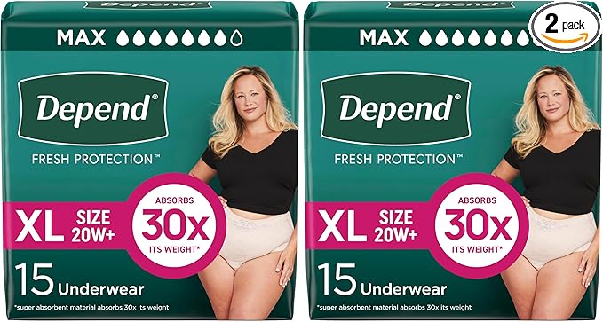 Depend Incontinence Underwear for Women, Extra-Large, 30 Count | Maximum Absorbency | Fit-Flex | Disposable | Blush