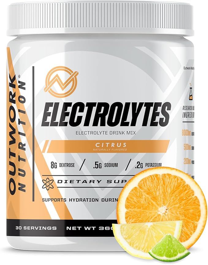 Outwork Nutrition Electrolytes Powder - Hydration Powder for Exercise Endurance & Muscle Cramp Relief - Instant Hydration, Electrolyte Drink Mix - Citrus Flavor, 30 Serv